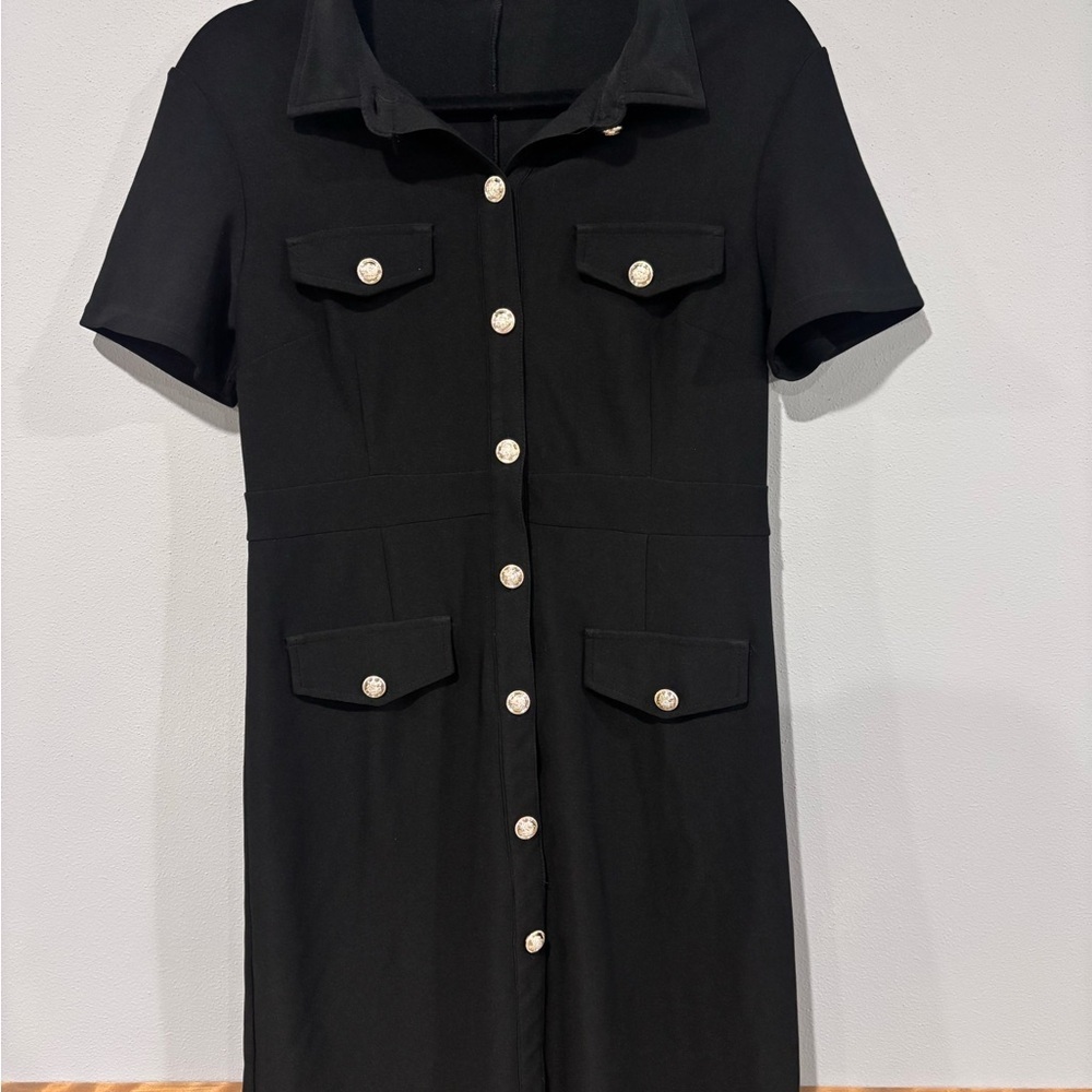 Little Black Work Dress Maze Collection Button-Down Mini Dress - Size L
